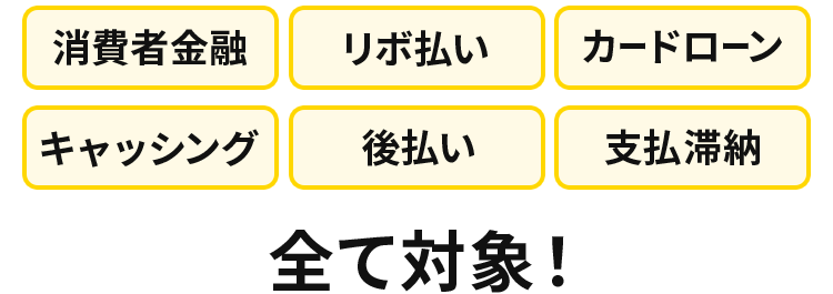 消費者金融　リボ払い　カードローン　キャッシング　後払い　支払い滞納　全て対象